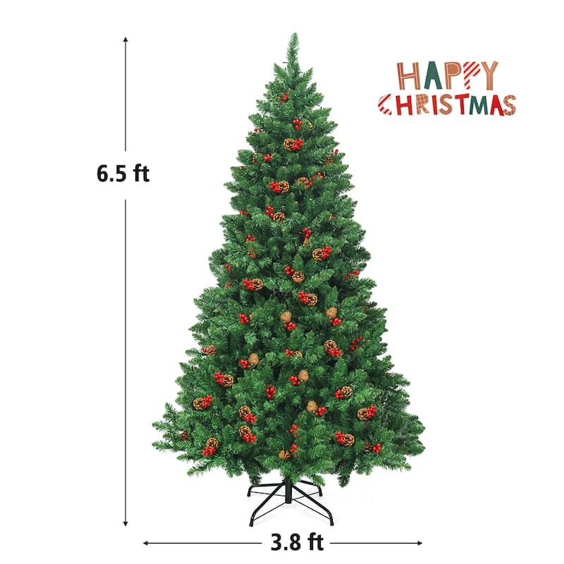 Gymax 6.5FT Pre-Lit Christmas Tree Hinged Artificial Tree Indoor w/ - See Details
