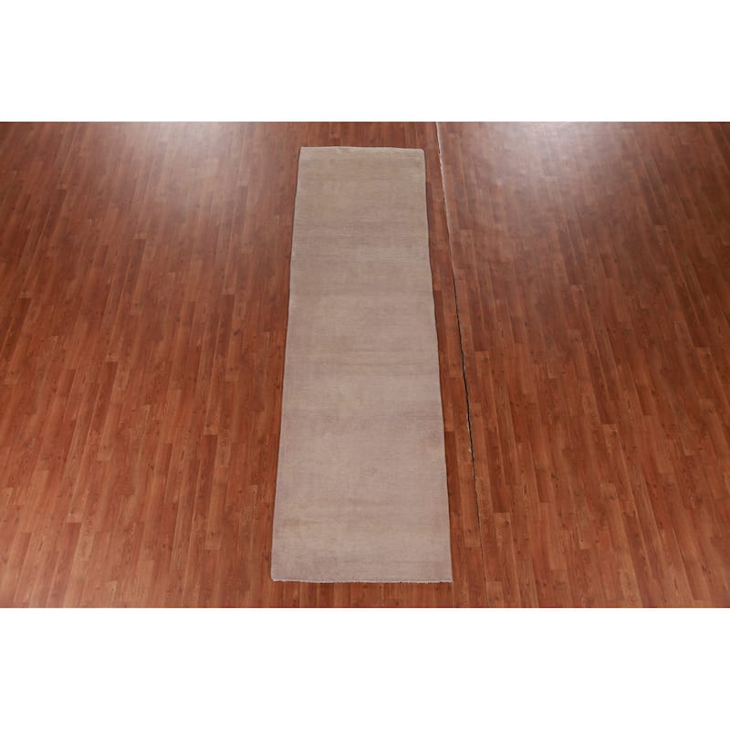 Hand Knotted Oriental 100% Wool Carpet Modern Solid Beige & Ivories Gabbeh Runner Rug - 10' 6'' X 3' 0''