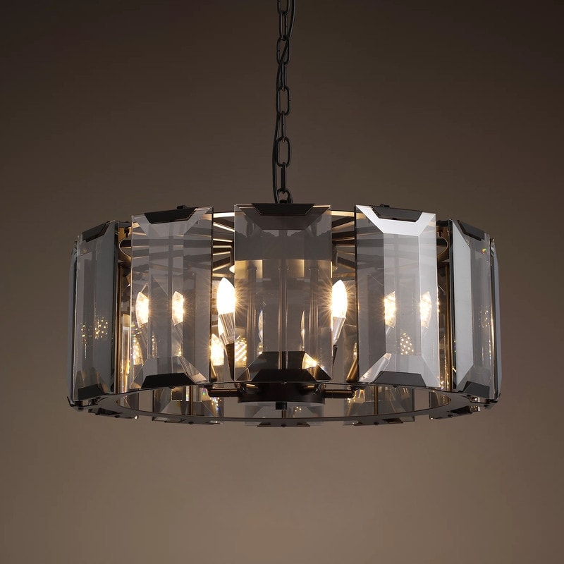 20 In. Black Modern Drum Chandelier 6-Light Crystal Farmhouse 3-Tier Pendant Lighting For Kitchen Dining Room