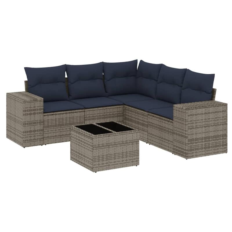 vidaXL Patio Sofa Set with Cushions Outdoor Conversation Furniture Poly Rattan - 24.4 x 24.4 x 27.2