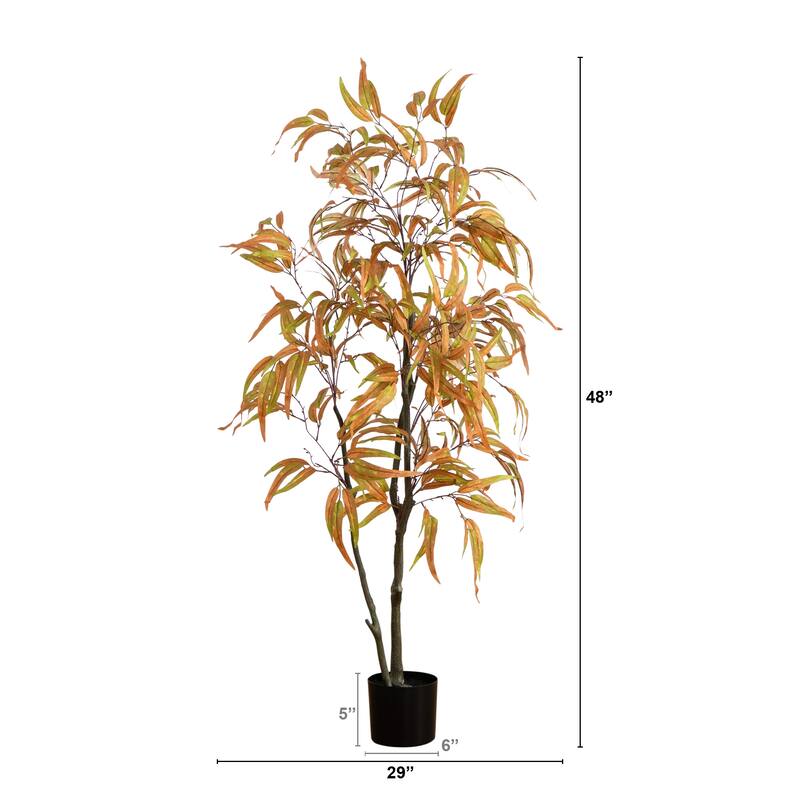 Artificial Eucalyptus Potted Tree - 5' - Orange and Green