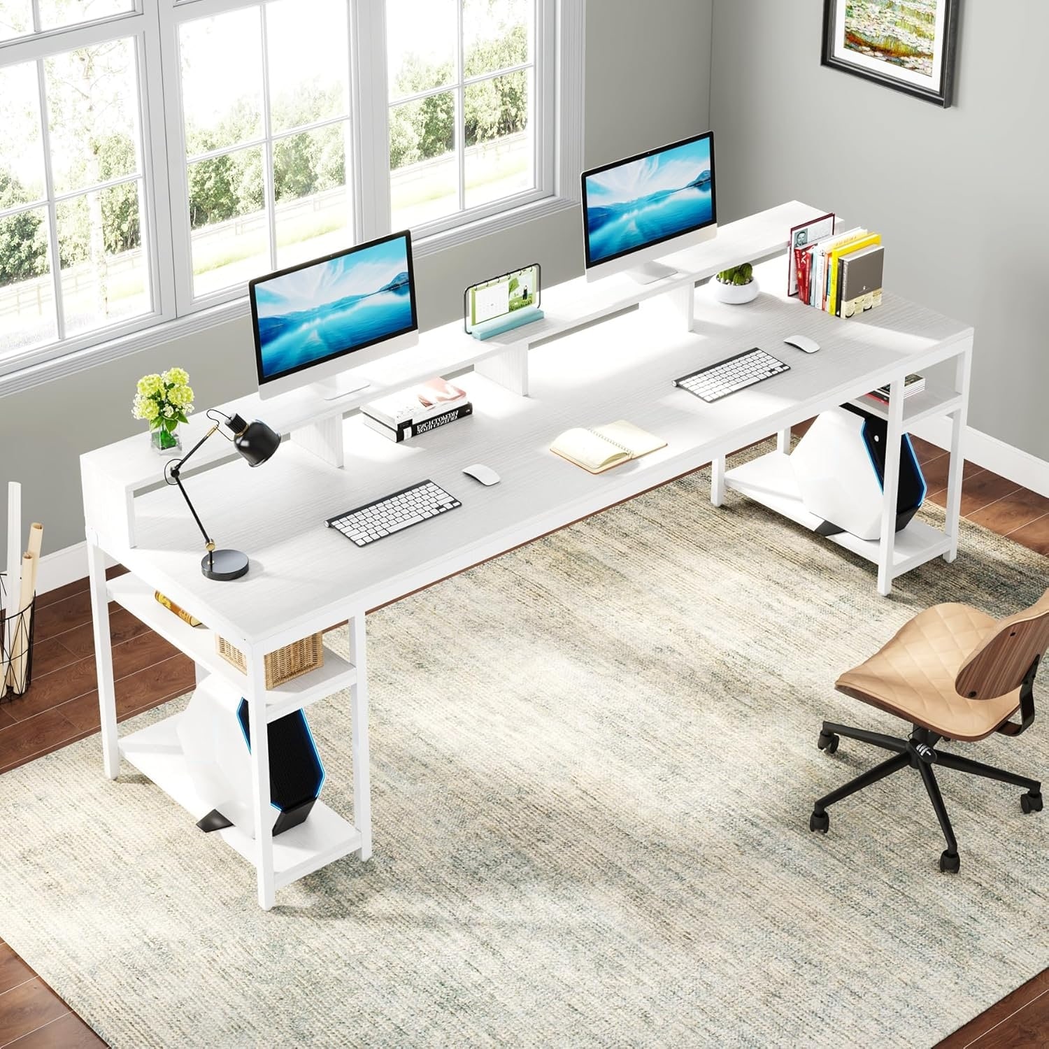 78.7 Inch Extral Long Two Person Desk, Double Computer Desk for
