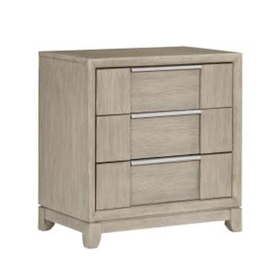 Beige 3 Drawer 17.5 in. W Nightstand with Inbuilt Charging USB Port