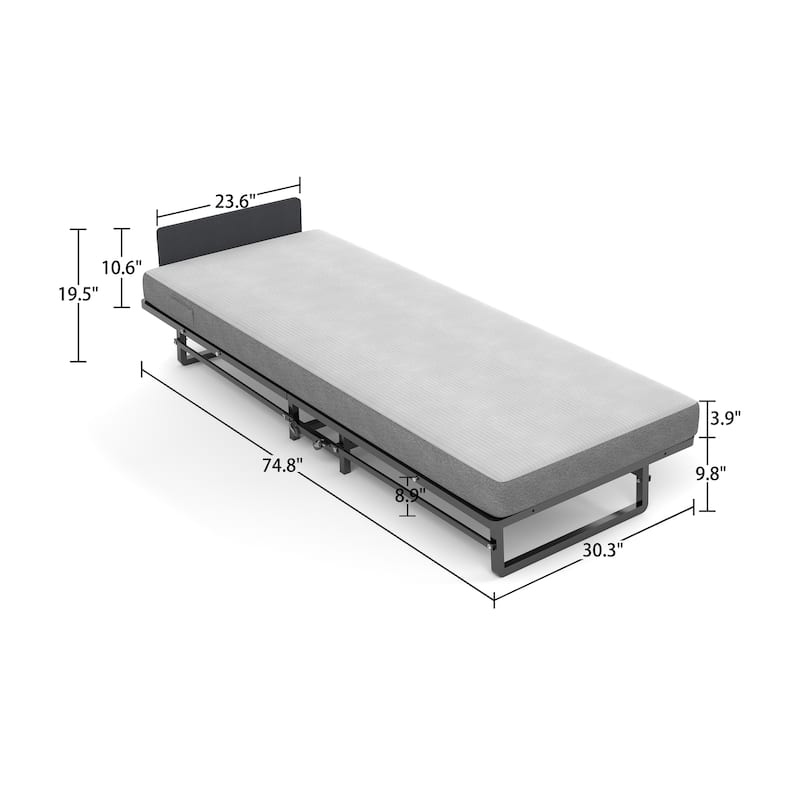 Metal Folding Bed Frame with Foam Mattress of Pockets,Movable with 4 Castors