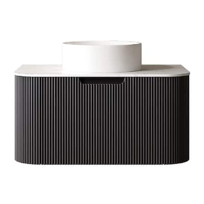 Plywood Wall-Mounted Bathroom Vanity Set in Black with Vessel Ceramic Sink