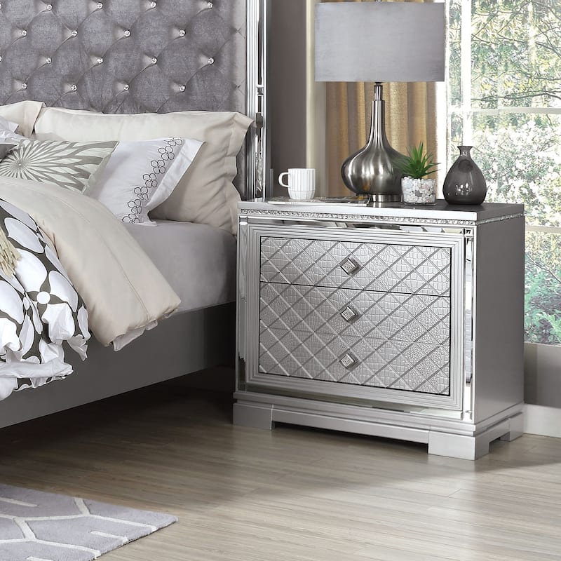 Seleena Glam Silver Wood 3-Drawer Nightstand with USB Charger by Furniture of America - Silver