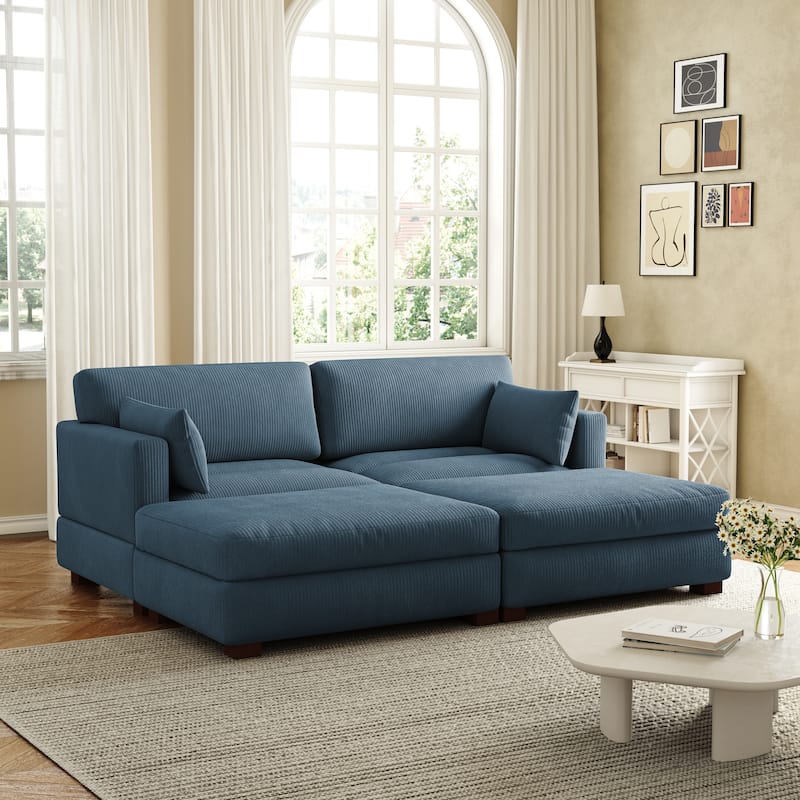 Corduroy Modular Sectional Sofa Deep Seat Corner Sofas & Ottomans - Navy