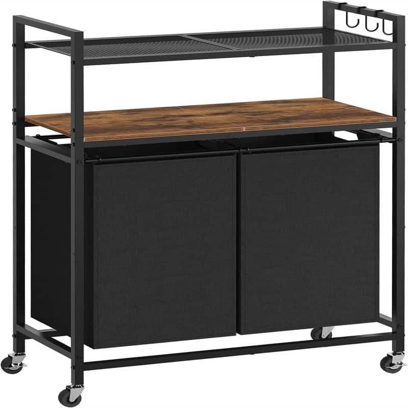 Laundry Sorter with Shelf - 26.8"L x 11.8"W x 39.4"H - 26.8"L x 11.8"W x 39.4"H - Rustic Brown, Black