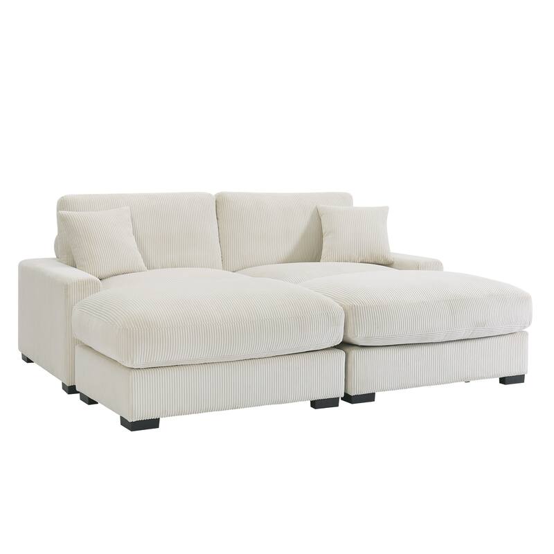 4 Seater Cream Corduroy Modular Sofa with 2 Ottomans and 2 Pillows