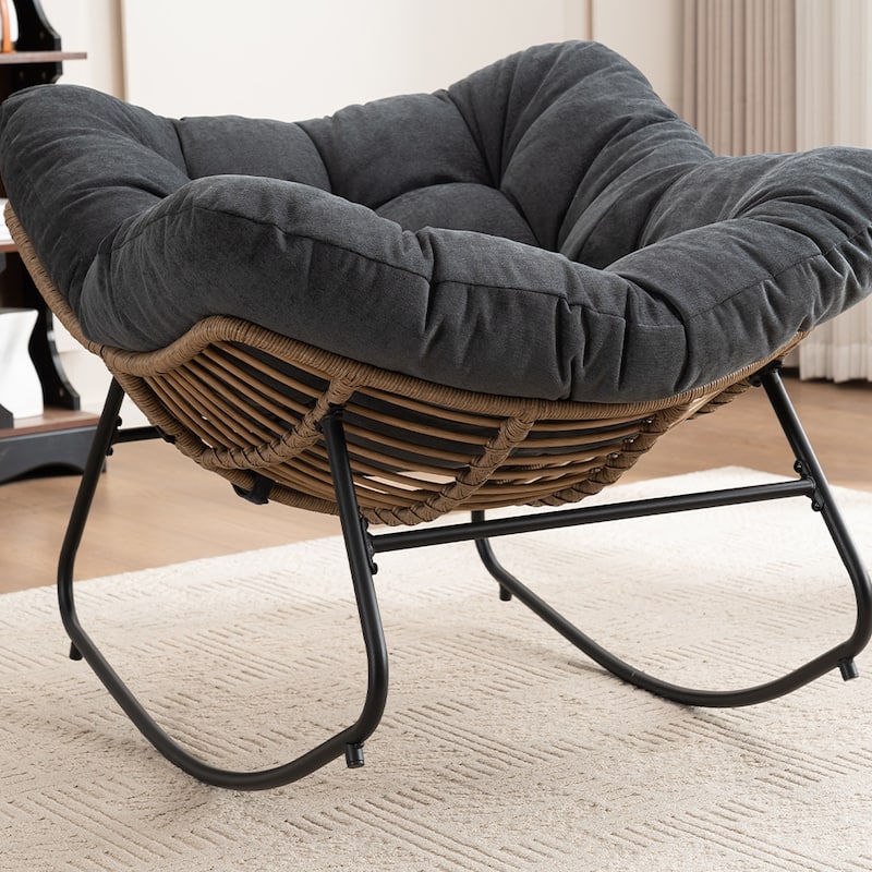 Wicker Rocking Chair Accent Chair with Ergonomic Design, Gentle Rocking Motion Lounge Chair for Living Room