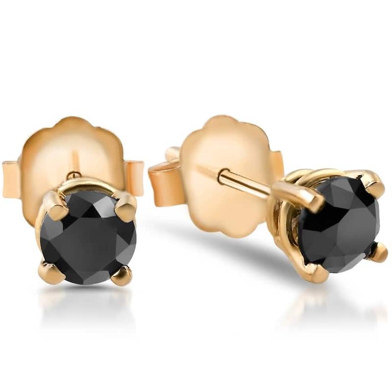 Yellow Gold 1/5ct Round Cut Black Diamond Studs