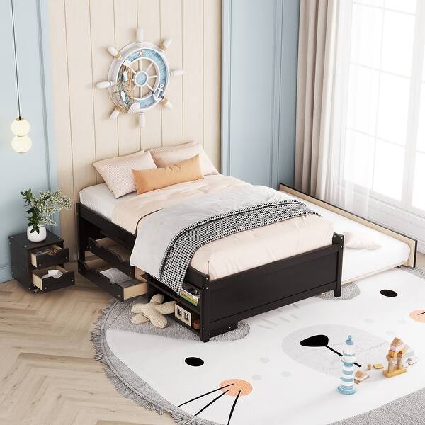 slide 2 of 9, Black Full SizeVersatile Platform Bed with Trundle,Under Bed Storage Box and Nightstand Espresso