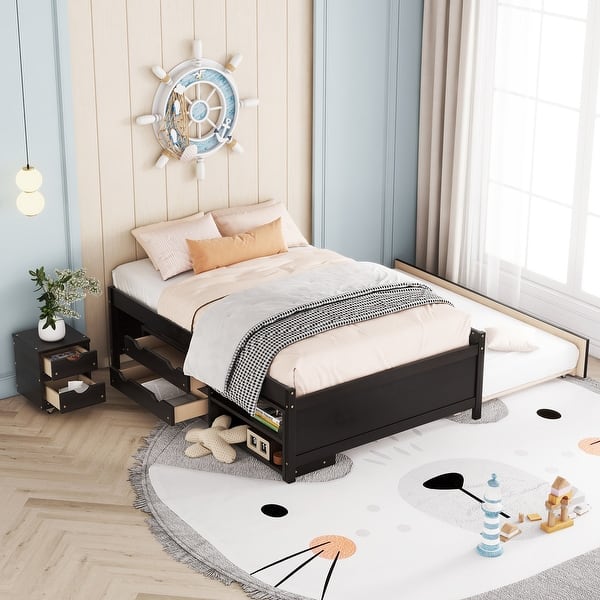 slide 2 of 26, Full Platform Bed with Trundle, Storage Box, and Nightstand Espresso