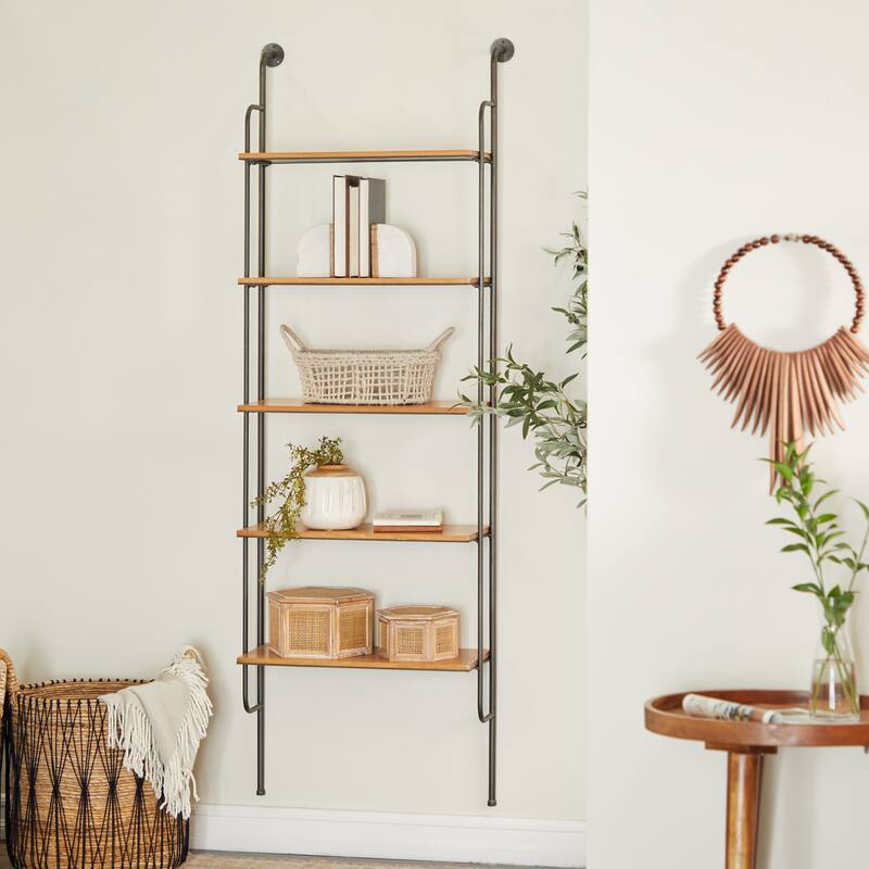 Brown Metal 5 Shelves Wall Shelf - Brown