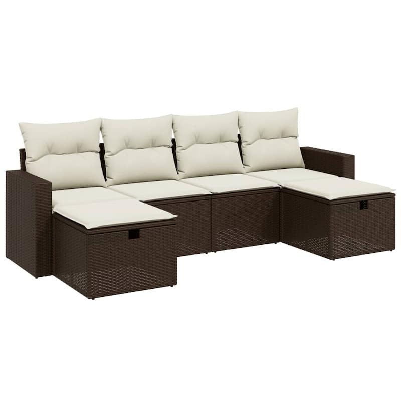 vidaXL Patio Sofa Set with Cushions Outdoor Furniture 6 Piece Poly Rattan