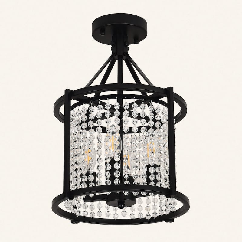 4-light Crystal Decor Flush Mount Light - Matte Black