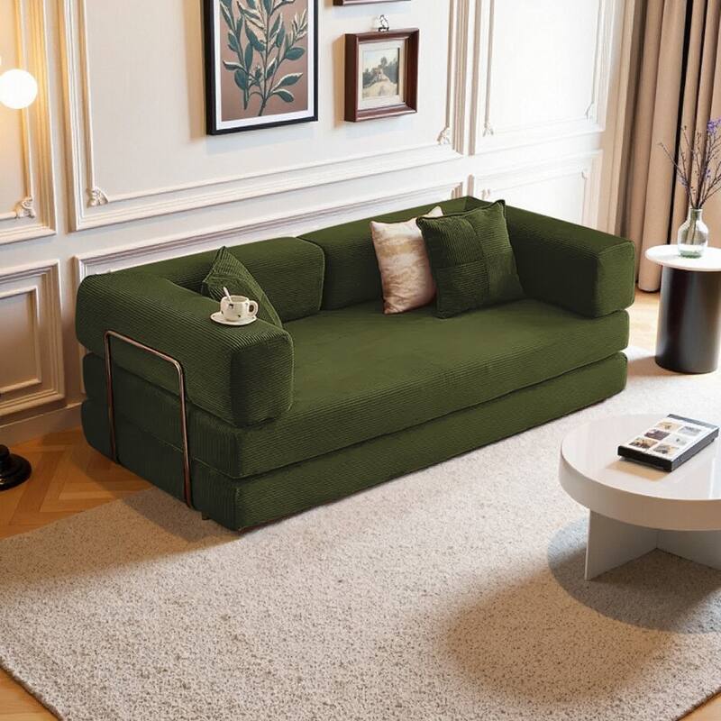 2-in-1 Convertible Modular Sofa Bed, Memory Foam Mattress, No Assembly, Space-Saving for Living Room, Bedroom - Green