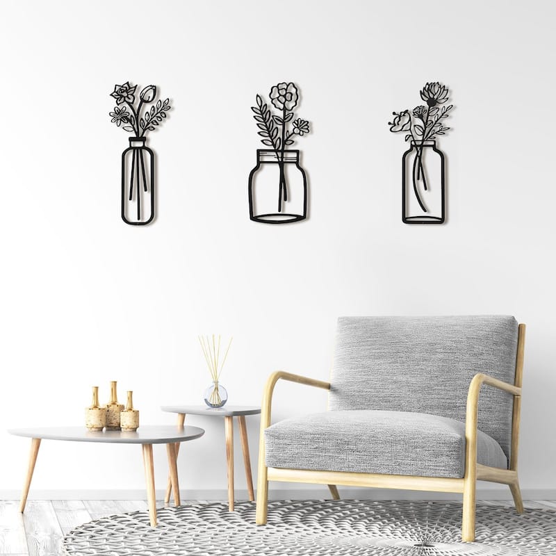 Art3d Black Metal Framed Wall Art Set- 3 Pieces 17"x7"