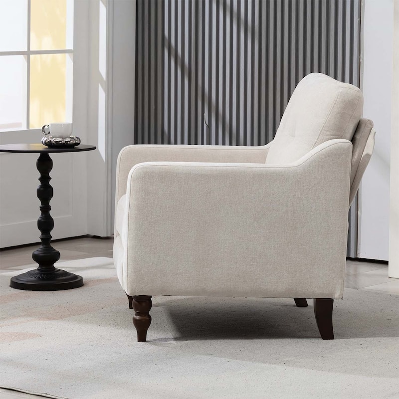 Accent Comfy Chair with USB Charging,Retro Wooden Legs,and Side Storage