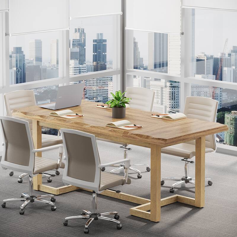 62-inch Rectangular Conference Meeting Table with Solid Wood Legs