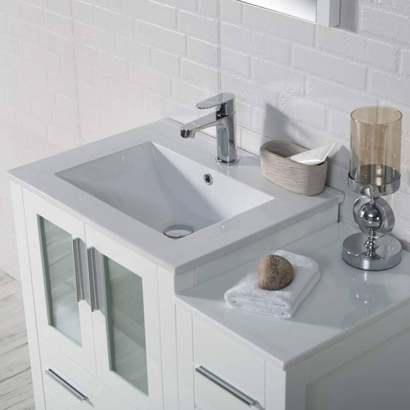 Blossom 36" Solid Wood Bathroom Vanity w/ Ceramic Sink & Side Cabinet