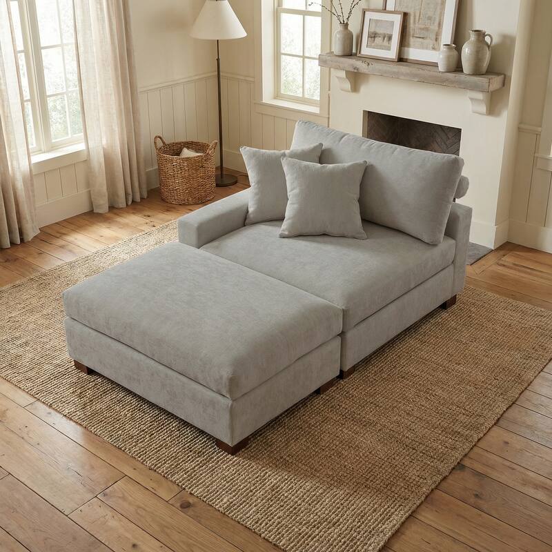 Plush Chenille Single Modular Sectional Sofa Chaise with Pillows