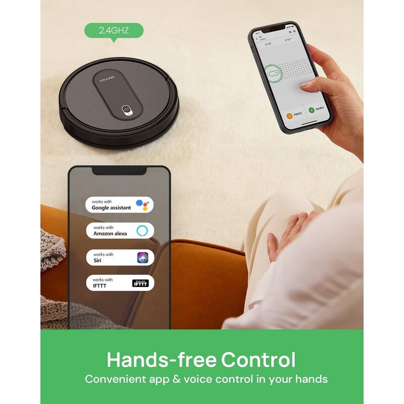 Robot Vacuum with 2000Pa Suction Power, 2.4GHz WiFi/App/Alexa/Siri