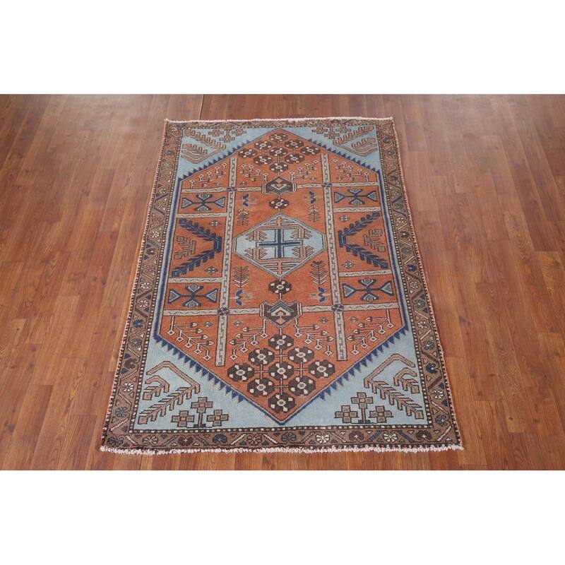 Orange Joshaghan Foyer Rug Handmade Wool Carpet - 3'7" x 5'0"