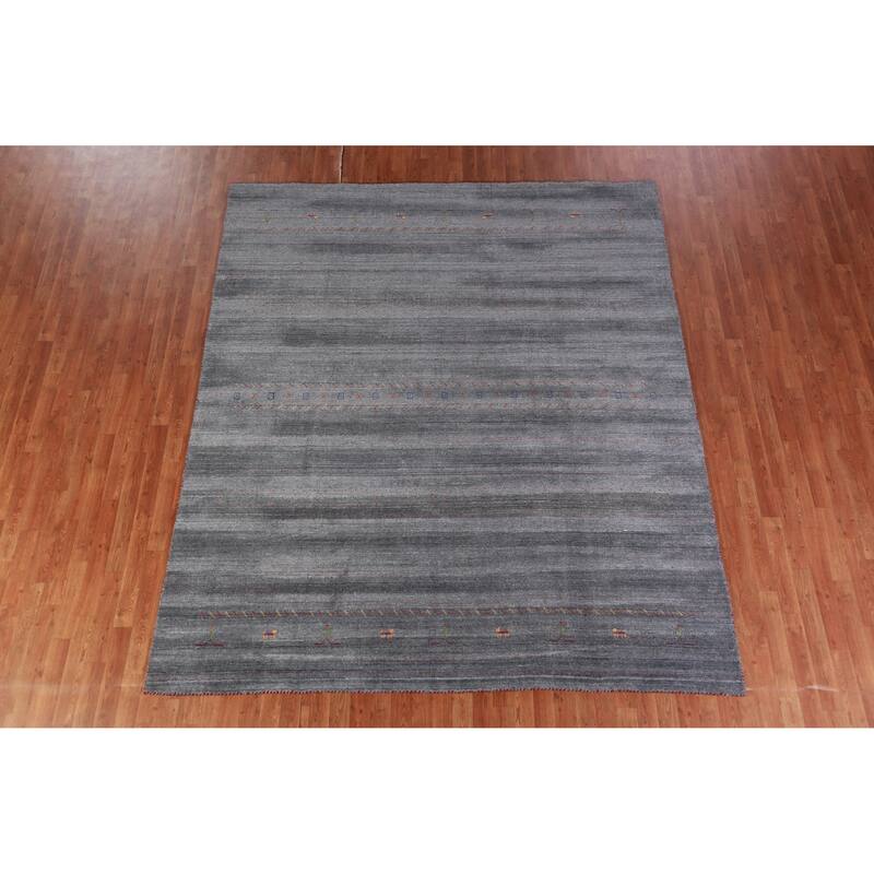 Hand Knotted Oriental 100% Wool Carpet Tribal Tribal Greys & Charcoal Gabbeh Area Rug - 9' 6'' X 8' 1''