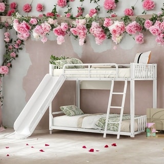 Modern Twin Over Twin Metal Bunk Bed With Slide,Sturdy Frame,For Bedroom