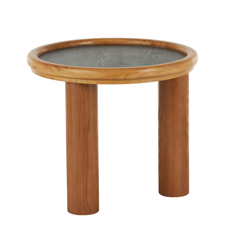 Wood Handmade Round Coffee Table with Black Tabletop - Brown - Roche River Decor