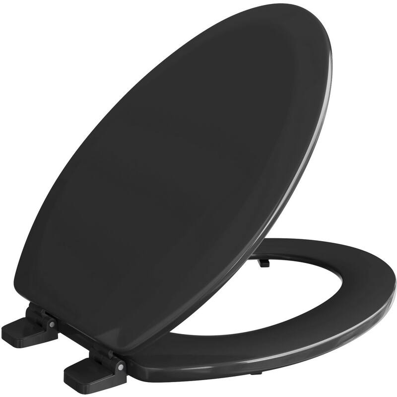 Jones Stephens C014WD90 Black Deluxe Molded Wood Toilet Seat, Closed - Black