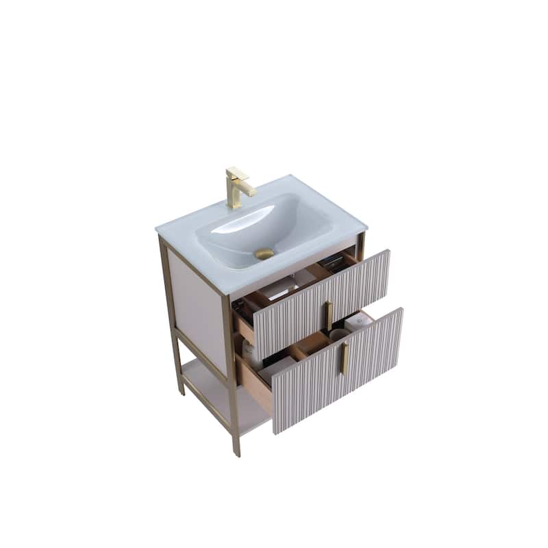 Fine Fixtures Serenity Modern Bathroom Vanity with White Glass Top