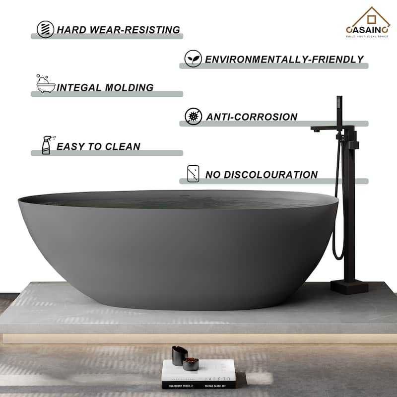 67" Solid Surface Freestanding Bathtub in Matte White/Black/Grey