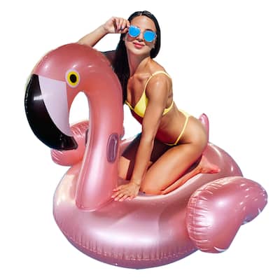 Dimple Giant Inflatable Luxurious Flamingo Pool Float Toy, Fun Beach Floaties, Swim Party Toys for Adults & Kids (Rose Gold)