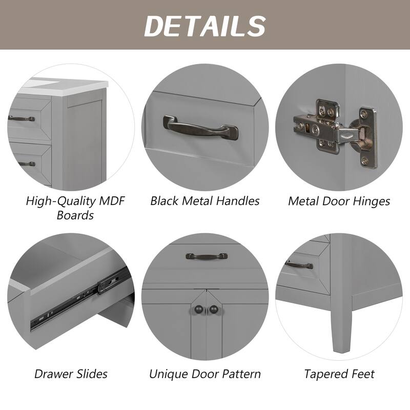 36" Freestanding Bathroom Vanity with Smooth Ceramic Sink, Cabinet & Drawers, MDF Construction