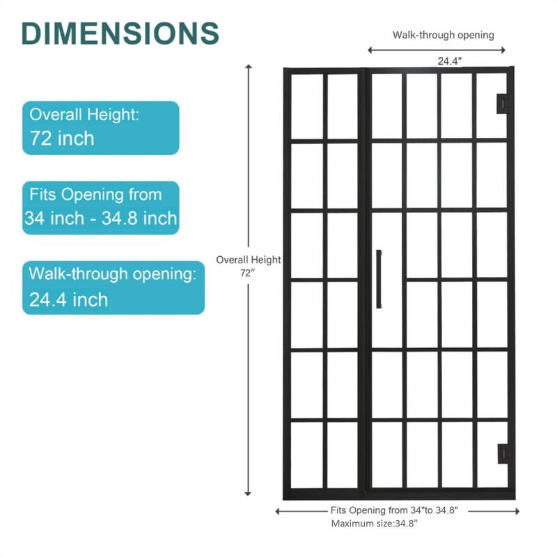 Pivot Framed Shower Door with Tempered Glass in Matte Black
