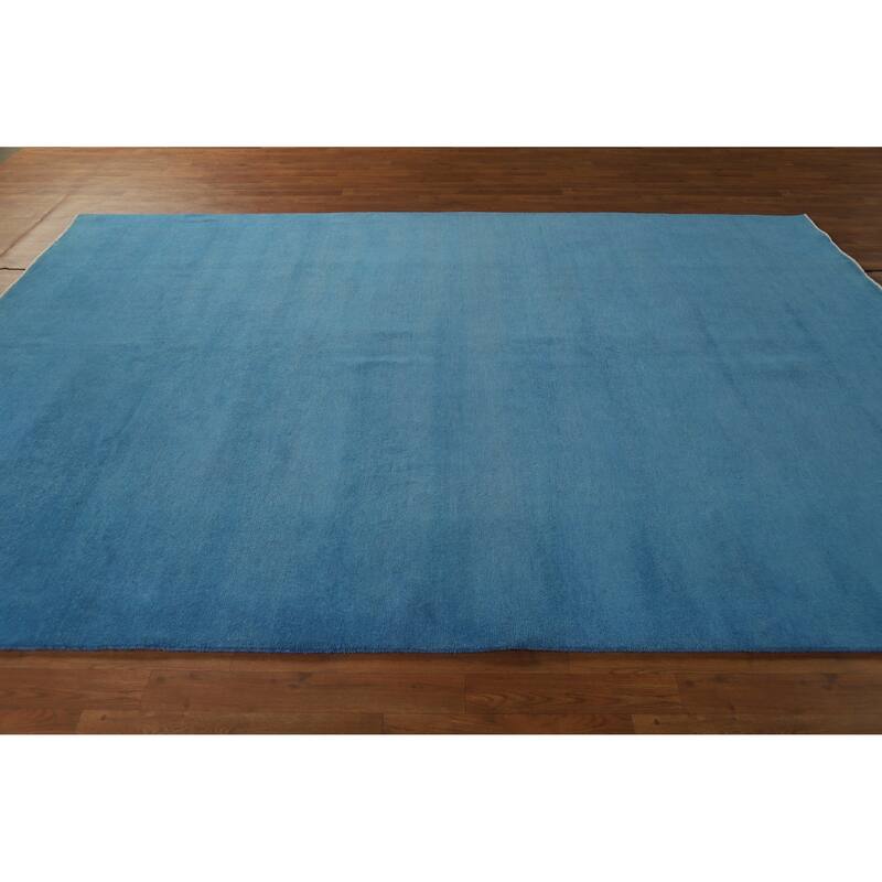 Hand Knotted Oriental 100% Wool Carpet Modern Solid Navy Blue & Blues Gabbeh Area Rug - 10' 1'' X 7' 2''