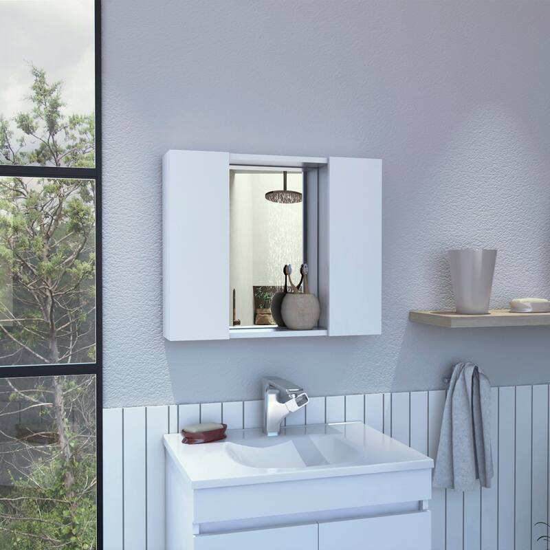 Wengue 1-Drawer Medicine Cabinet with Mirror, 7 Shelves, 2 Doors, Black Wengue Finish, Bathroom Storage Solution