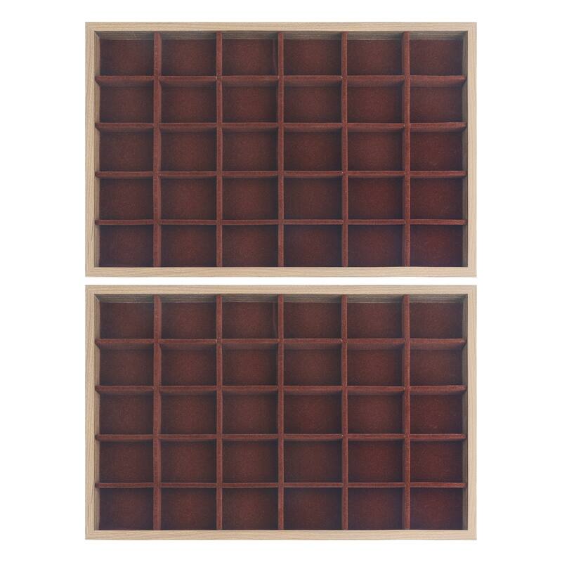 Set of 2 Stackable Velvet Jewelry Organizer Trays with Removable Dividers for Drawers, Jewelry Organizer Drawer Display Storage - 30 Grid Tray
