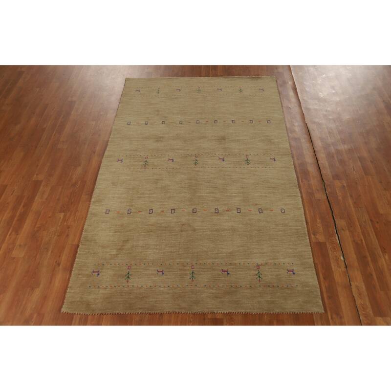 Hand Knotted Oriental 100% Wool Carpet Tribal Animal Pictorial Brown Gabbeh Area Rug - 7' 9'' X 4' 10''