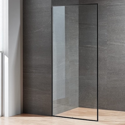 Serene Valley 34 x 72 Inch Tempered Glass Stand Alone Shower Screen, Matte Black - 78.35