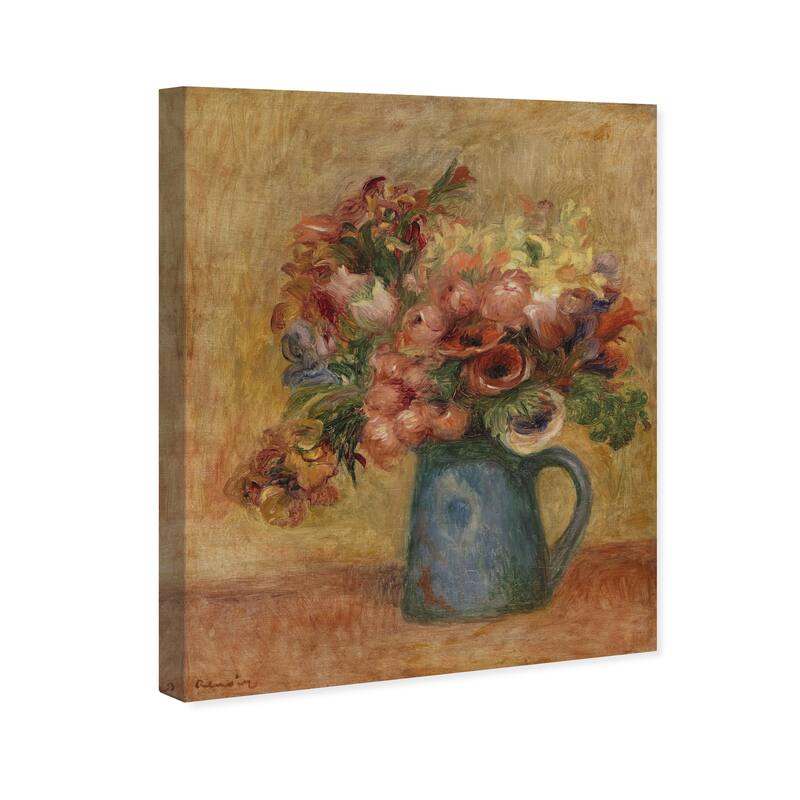 Wynwood Studio Canvas Floral and Botanical Renoir - Vase de fleurs Brown and Ochre French Country Wall Art Canvas Print