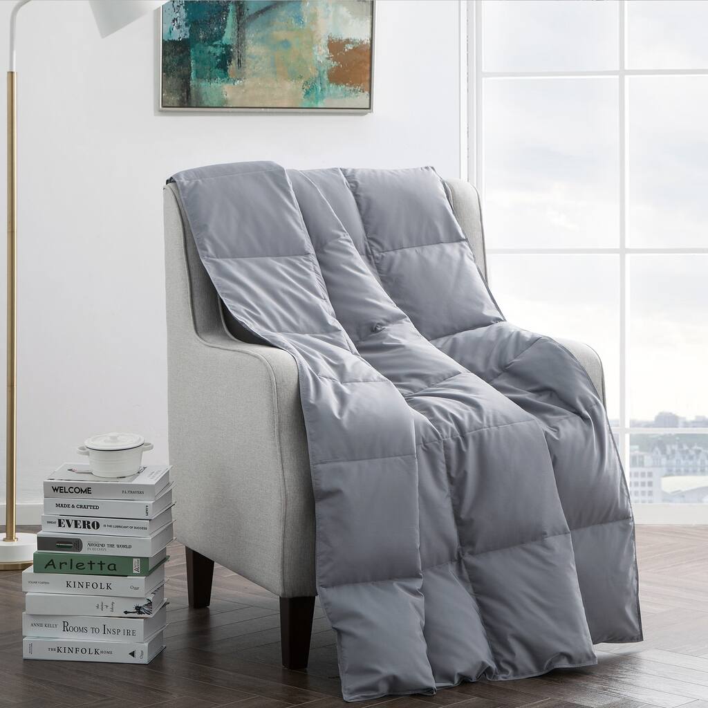 Ultra Lightweight Grey Down Filled Throw Blanket