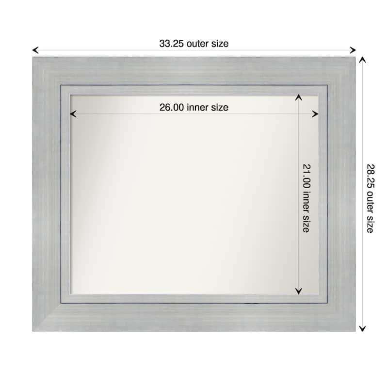 Romano Silver Framed Non-Beveled Custom Wall Mirror, Bathroom Vanity Mirror - Outer Size: 33.25 x 28.25