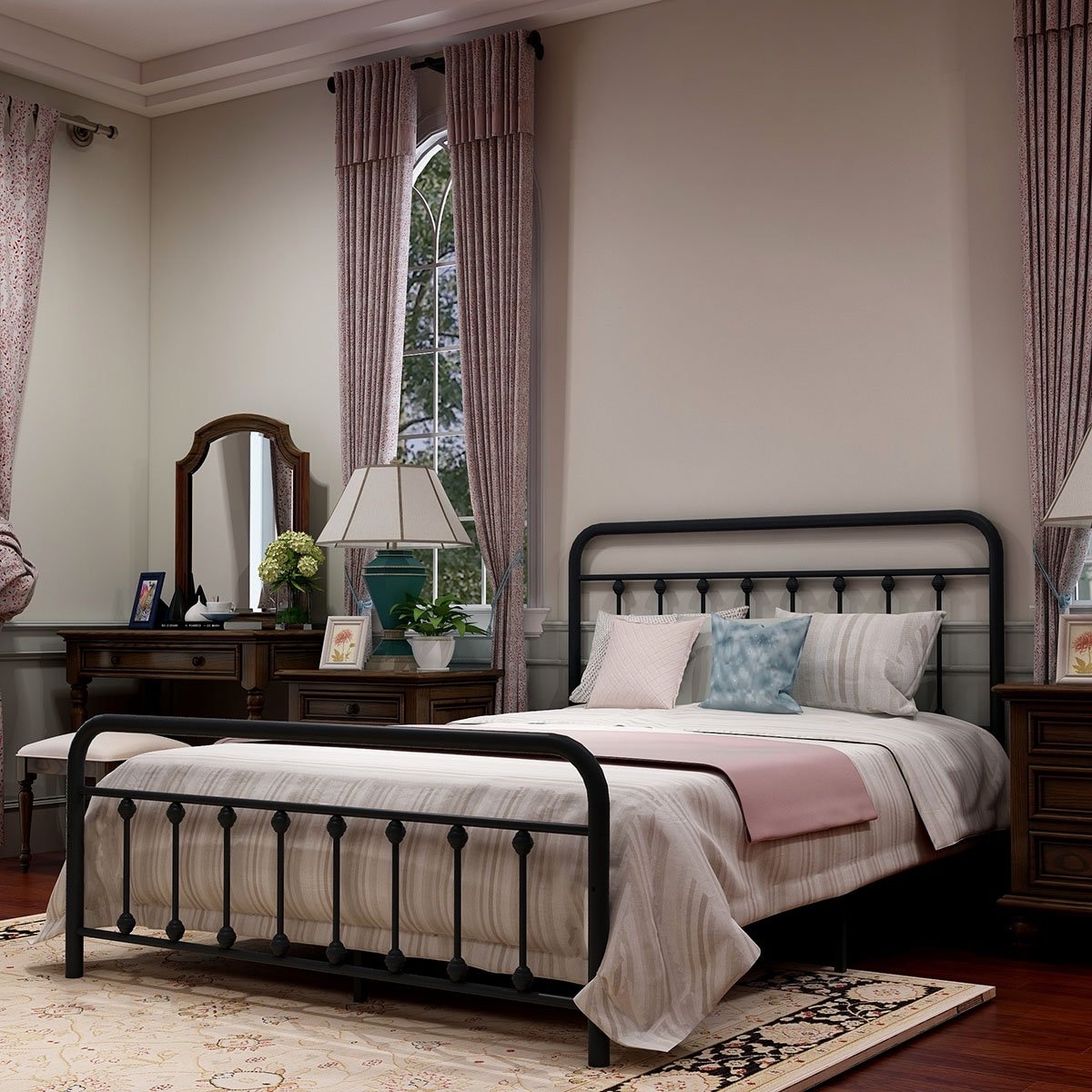 Alazyhome Simple Vintage Metal Platform Bed Frame Easy Assembly