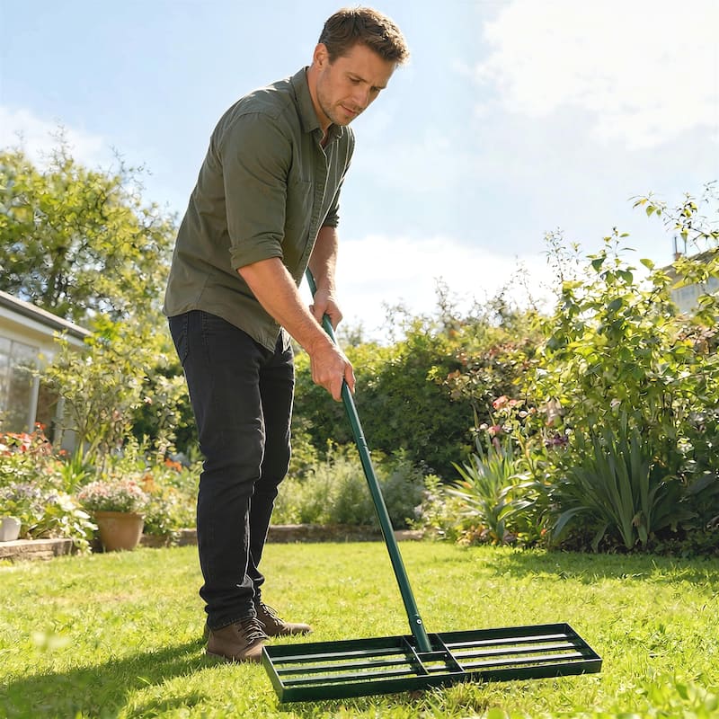 Outsunny Lawn Leveling Rake, 36" x 10" Heavy Duty Yard Leveling Rake with 66.5" Handle, Lawn Leveler for Backyard