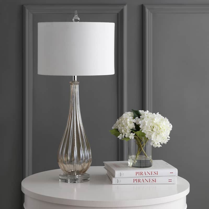 Gillian Drop 32.75" Glass/Crystal LED Table Lamp, Champagne by JONATHAN Y