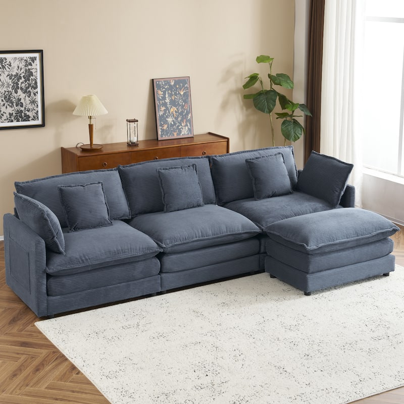L-Shaped Sofa Chenille Convertible Lounge Chaise with Ottoman