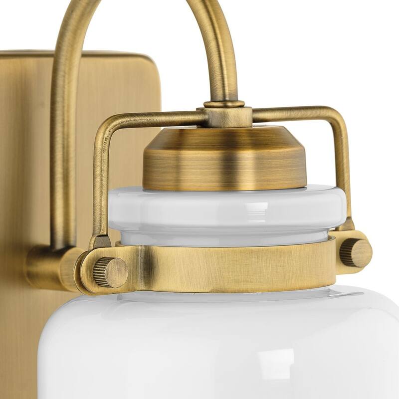 Fessler Collection One-Light Vintage Brass Opal Glass Farmhouse Bath Light - 5 in x 7 in x 9 in